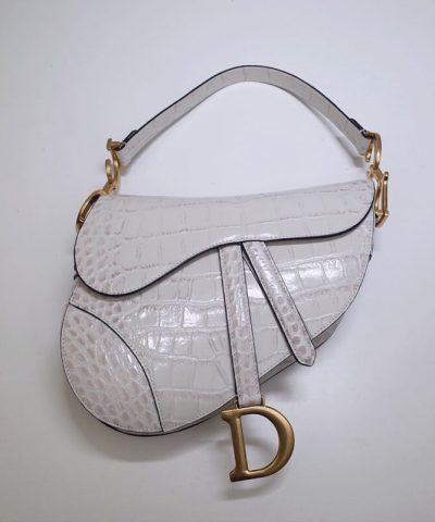 Replica Dior Saddle Bag Crocodile White