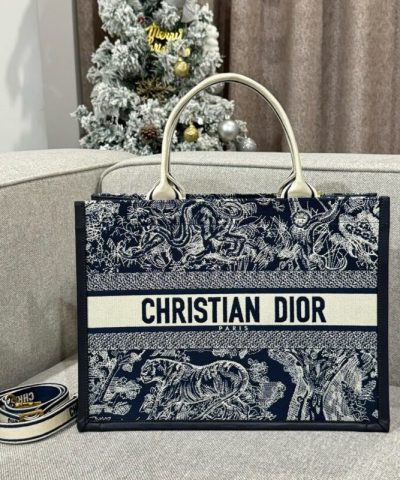Replica Dior Tote Book Blue Tiger Leather