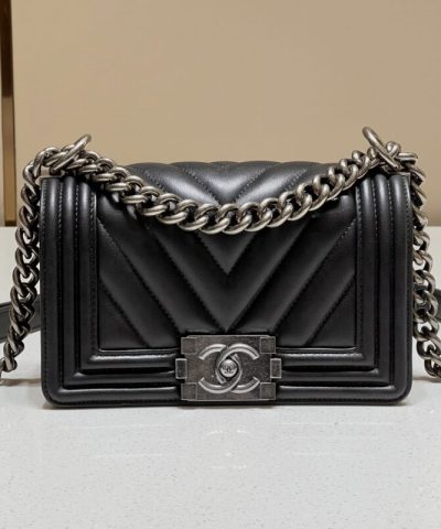 CHANEL Le Boy V Black - Silver - elite factory replica handbag