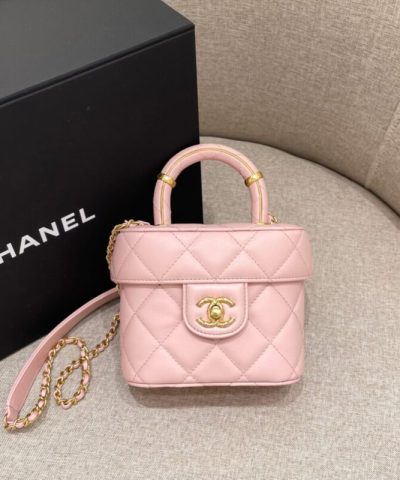 CHANEL Tweed Handle Crush Small Pink - 1:1 premium replica handbag
