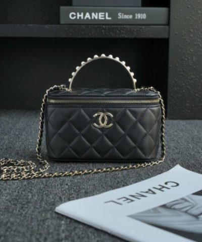 CHANEL 24s Pearl Handle Box Black - affordable luxury replica bag