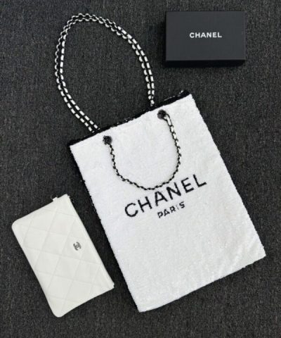 CHANEL Sequin Shoulder Bag White - high-quality designer bag dupe