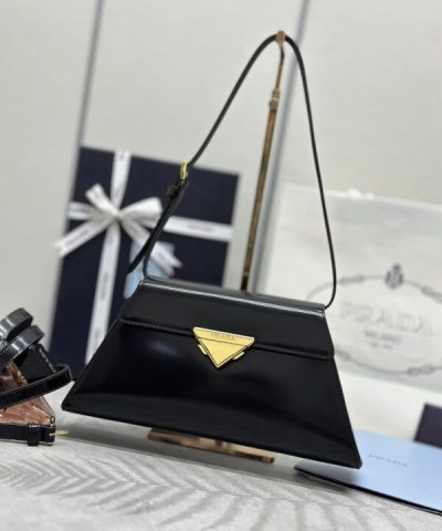 Replica Prada Triangle Leather Handbag Black