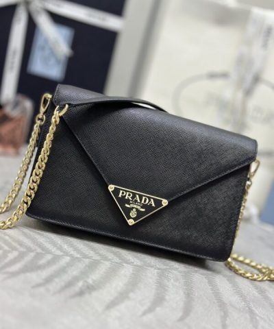 Replica Prada Saffiano Black Small Envelope - 1:1 premium replica handbag