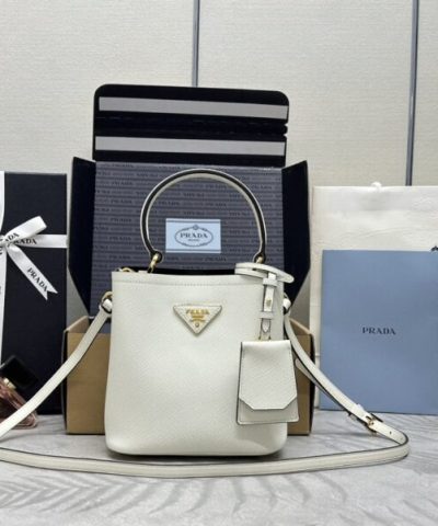Replica Prada Saffiano Black Bucket White - affordable luxury replica bag