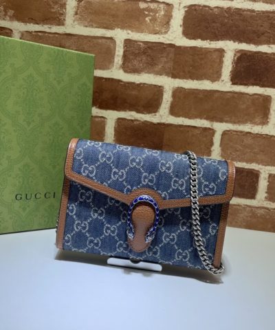Replica Gucci Dionysus GG Chain Wallet Denim Blue