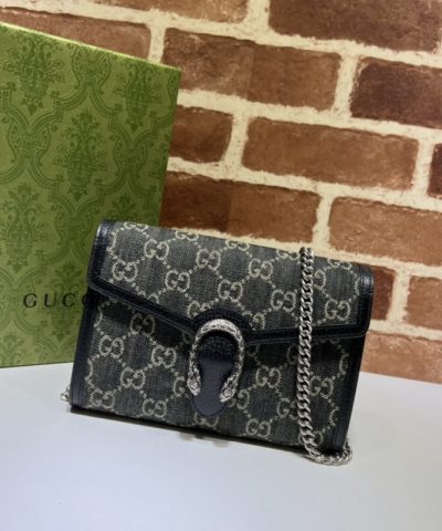 Replica Gucci Dionysus GG Chain Wallet Denim Black - 1:1 premium replica handbag