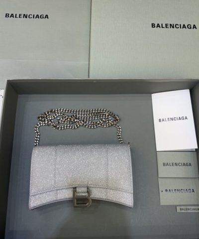 Replica Balenciaga Hourglass On Chain Shine Silver - premium superclone handbag