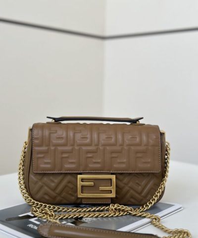Replica Fendi Baguette Sliding Chain Brown - high-end replica designer purse