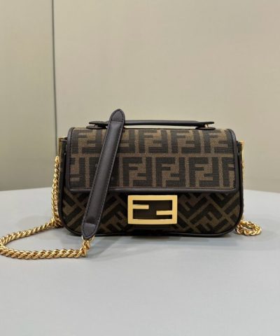 Replica Fendi Baguette Sliding Chain Ff Brown - premium superclone handbag