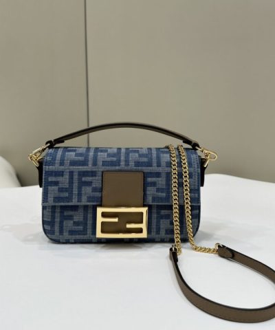 Replica Fendi Baguette Small Dark Bue Denim - affordable luxury replica bag