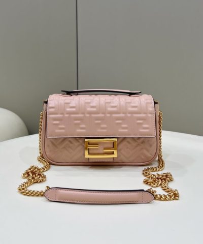Replica Fendi Baguette Sliding Chain Pink - affordable luxury replica bag
