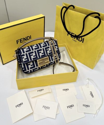 Replica Fendi Baguette Small Cotton Blue