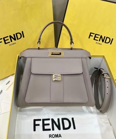 Replica Fendi Peekaboo With Patch Pocket Beige - affordable luxury replica bag