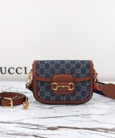 Replica Gucci Horsebit 1955 Double G Mini Denim - affordable luxury replica bag