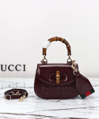 Replica Gucci Bamboo 1947 Patent Bordeaux - elite factory replica handbag