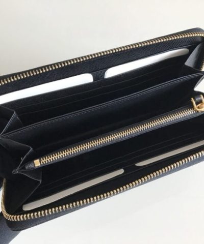 Replica Prada Saffiano Long Zipper Wallet Black - affordable luxury replica bag