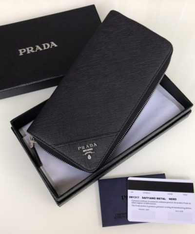 Replica Prada Saffiano Long Wallet Black Silver - elite factory replica handbag