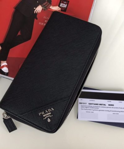 Replica Prada Saffiano Long Wallet Black Silver - premium superclone handbag