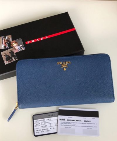 Replica Prada Saffiano Long Zipper Wallet Blue - top-grade luxury bag dupe