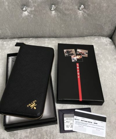 Replica Prada Saffiano Long Wallet Black - premium superclone handbag