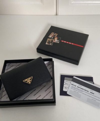 Replica Prada Saffiano Wallet Black Silver - 1:1 premium replica handbag