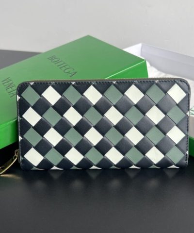Replica Bottega Veneta Zip Long Wallet Green Grid - high-quality designer bag dupe