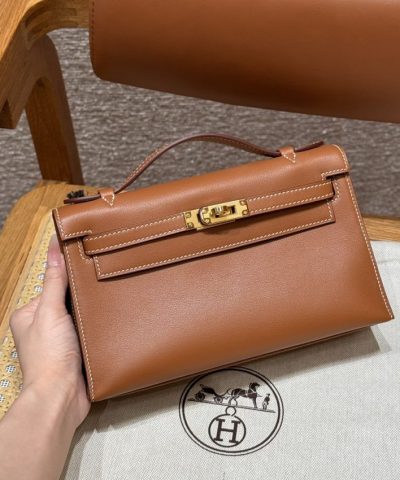 Replica Hermès Kelly Pochette Swift Brown - high-quality designer bag dupe